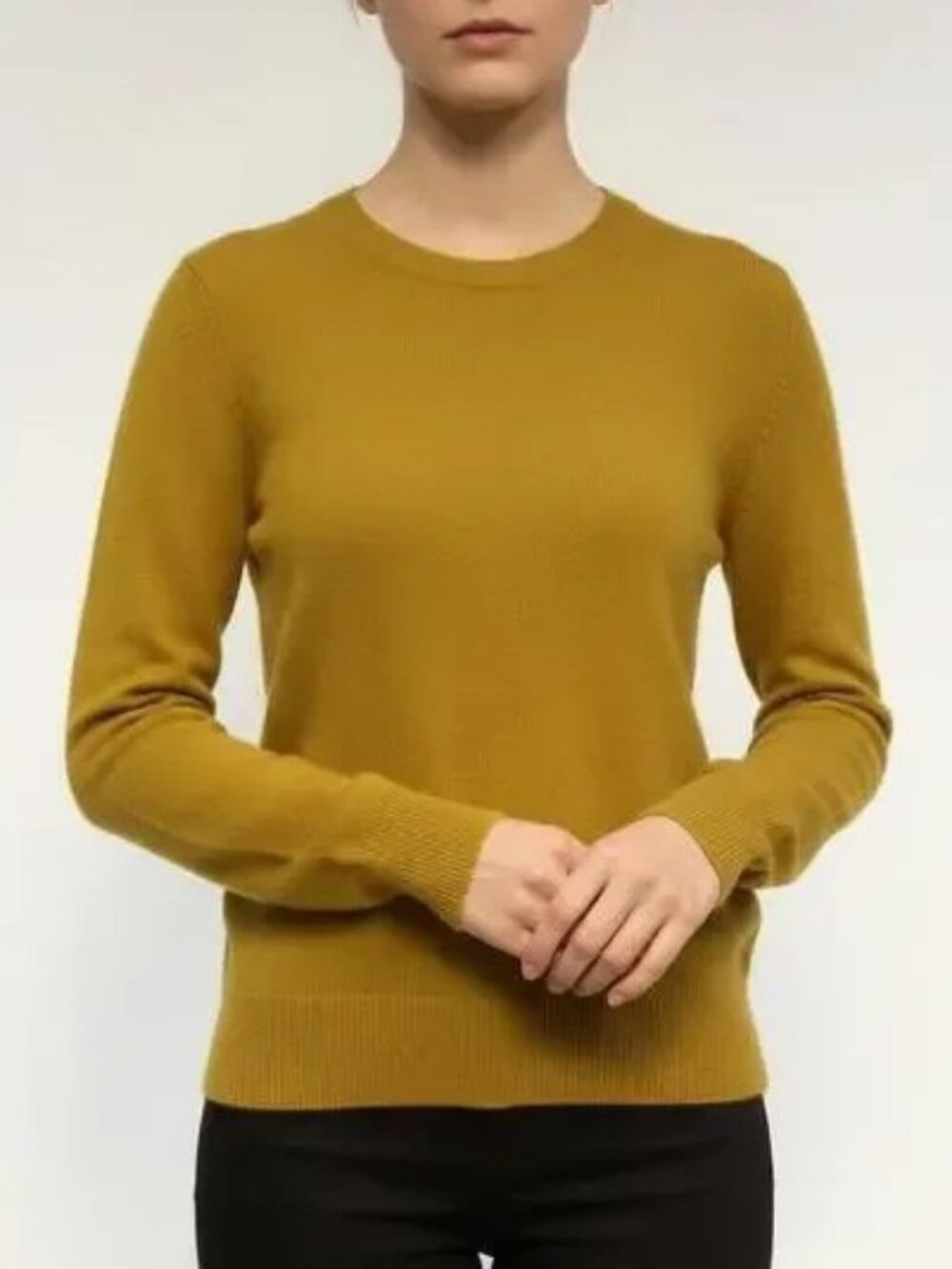 Burberry check patch crew neck cashmere sweater mustard women's size S